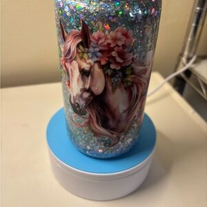 Glitter Unicorn Tumbler with Floral Design